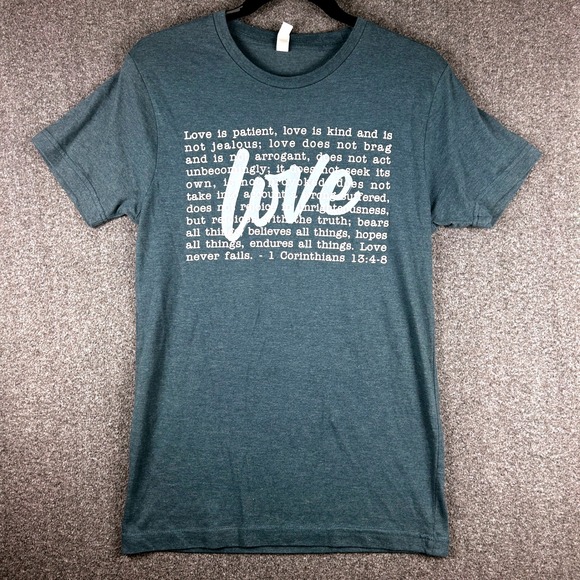 Tops - Womens Christian T Shirt Love is Patient Kind Religious Heather Blue Tee Small